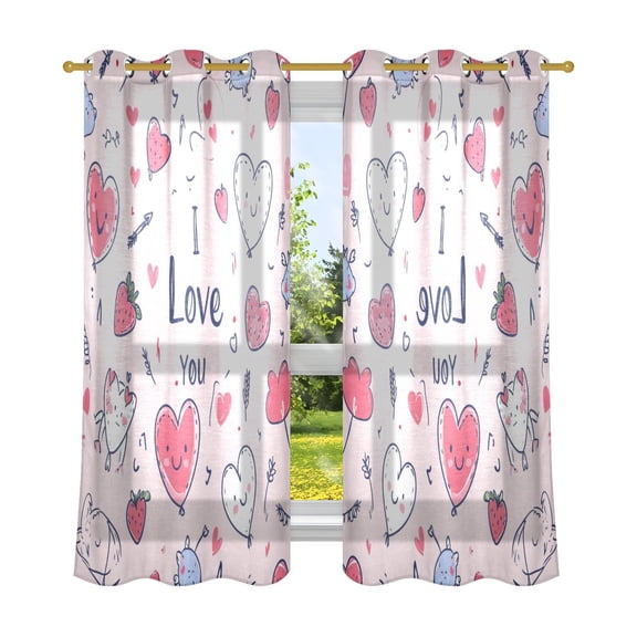 2 Panels Set Blackout Curtains Thermal Insulated Sun Protection Room Darkening Drapes for Bedroom Hearts and Arrows Pattern