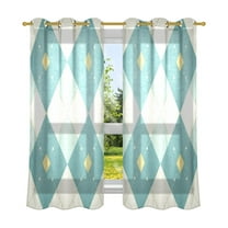 2 Panels Set Blackout Curtains Thermal Insulated Sun Protection Room Darkening Drapes for Bedroom Light Teal Argyle