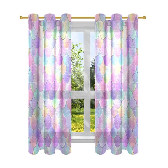 2 Panels Set Blackout Curtains Thermal Insulated Sun Protection Room Darkening Drapes for Bedroom Mermaid Scale Pattern