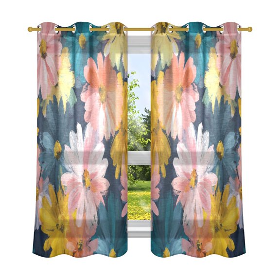 2 Panels Set Blackout Curtains Thermal Insulated Sun Protection Room Darkening Drapes for Bedroom Oversized Daisies