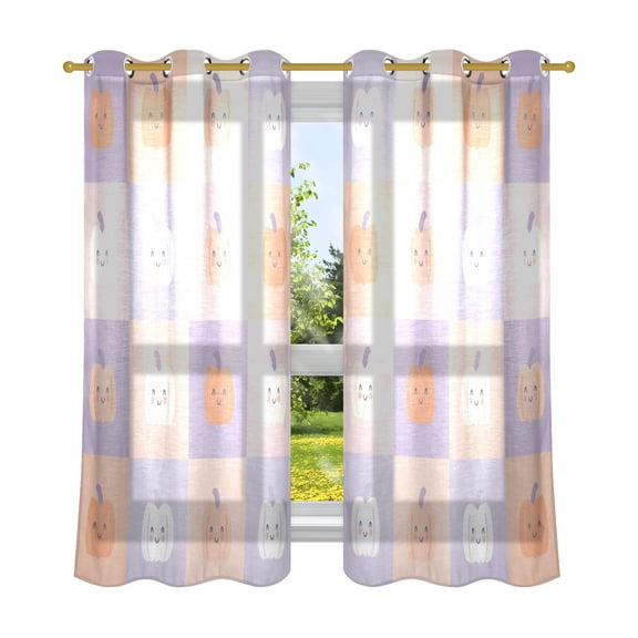 2 Panels Set Blackout Curtains Thermal Insulated Sun Protection Room Darkening Drapes for Bedroom Pastel Colors Smiley Pumpkin