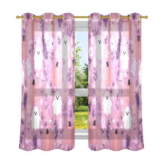 2 Panels Set Blackout Curtains Thermal Insulated Sun Protection Room Darkening Drapes for Bedroom Pink Pastel Cute Halloween Pattern