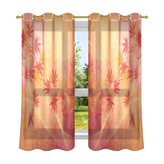 2 Panels Set Blackout Curtains Thermal Insulated Sun Protection Room Darkening Drapes for Bedroom Red Maple Leaves in Autumn
