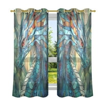 2 Panels Set Blackout Curtains Thermal Insulated Sun Protection Room Darkening Drapes for Bedroom Stained Glass Dragon