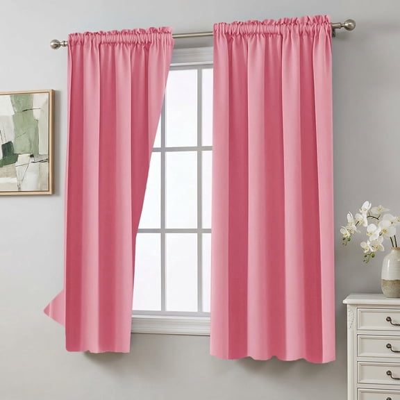 2 Panels Set Blush Blackout Curtains for Living Room , Solid Thermal Insulated Privacy Bedroom Window Treatment Curtains Blackout Drapes