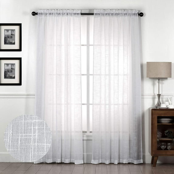 2 Panels Set Rod Pocket Light Filtering Faux Linen Window Treatment Curtain Drapes for Bedroom or Living room, White, 84" Long