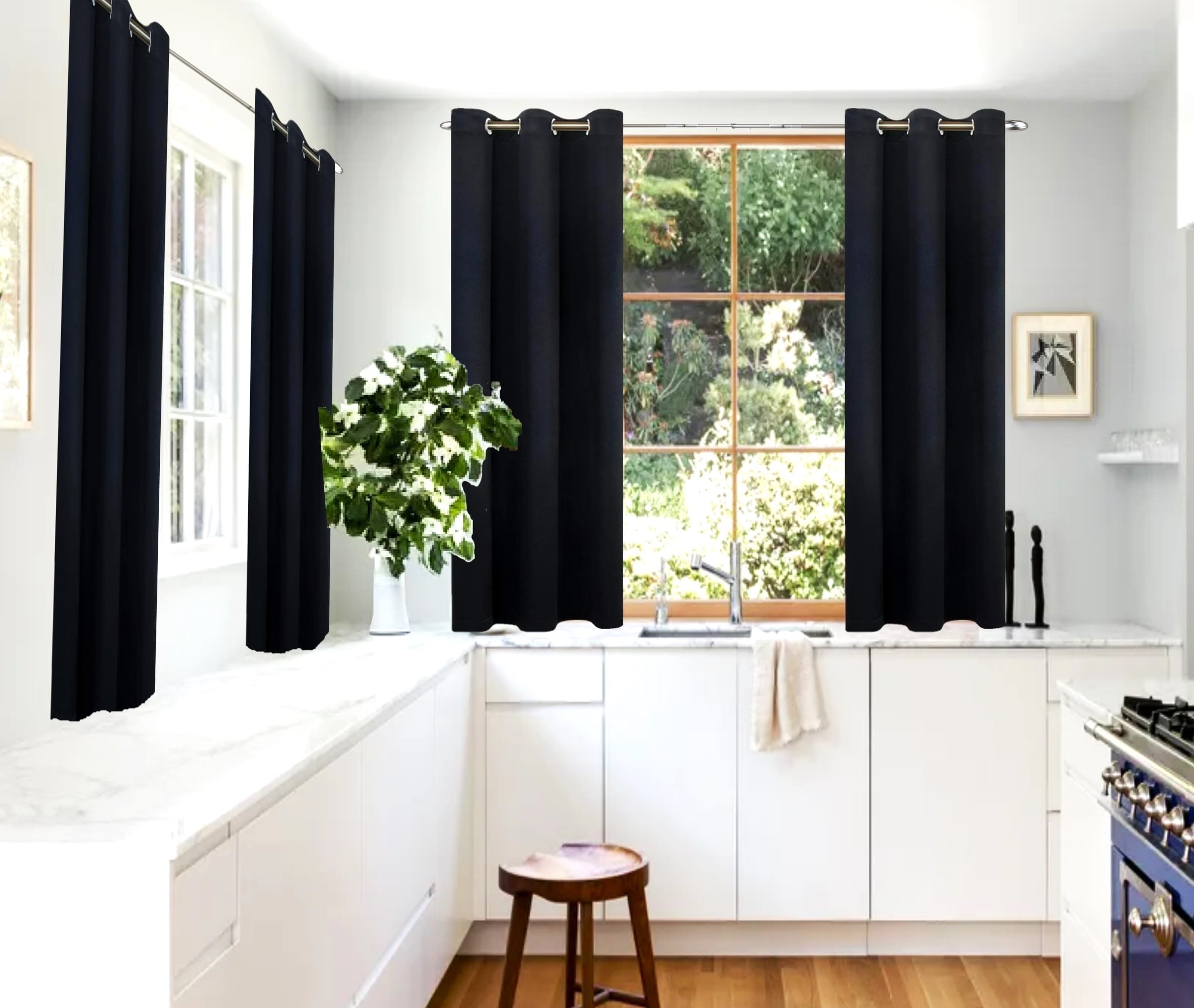 2 Panels Set Thermal Insulated Window Curtain Blackout Drapes for Bedroom Kitchen Closet K68 BLACK 63" Long Home Décor