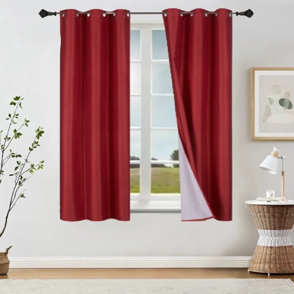 Gorgeous Home Linen NOA Blackout Window Grommet Curtain Sun Blocking Burgundy Color 63" Short Length 2 Panels Set