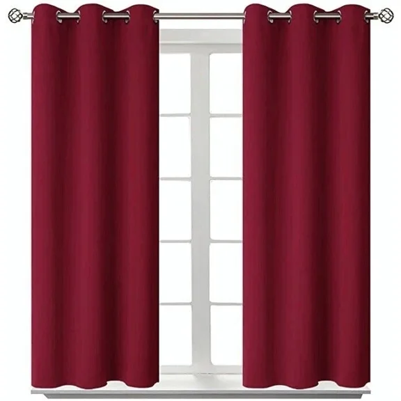 Gorgeous Home Linen Thermal Blackout Window Grommet Curtain Sun Blocking Burgundy Color 63" Short Length 2 Panels Set