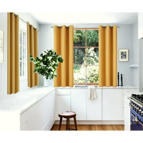 2 Panels Set Thermal Insulated Window Curtain Blackout Drapes for Bedroom Kitchen Closet K68 GOLD 63" Long Home Décor