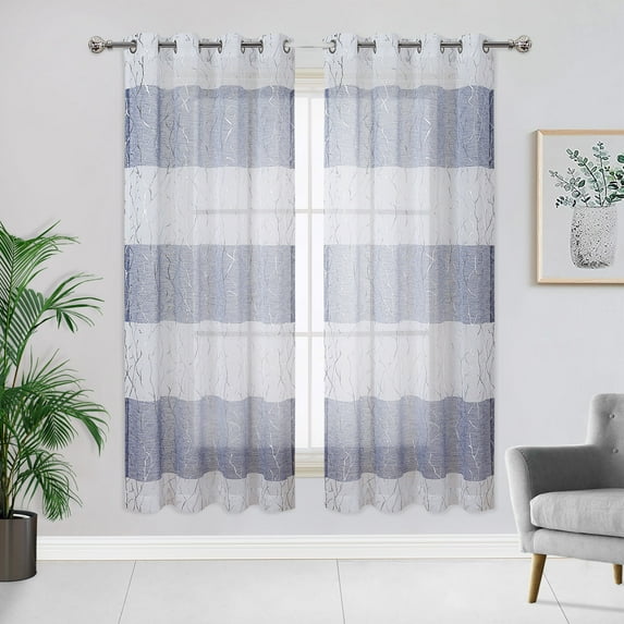 2 Panels Sheer Curtain, Tree Branch Print Semi Sheer Top Grommet Curtain Drapes