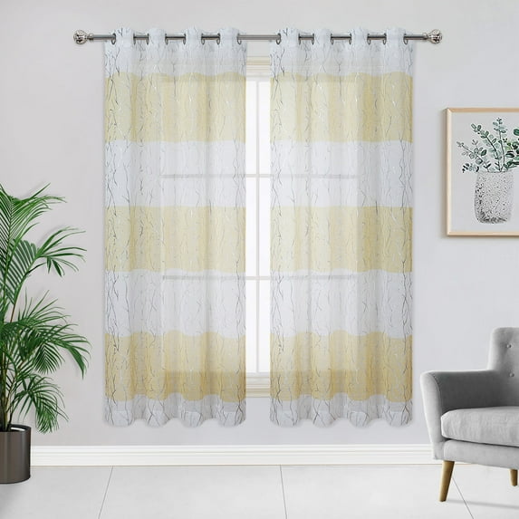 2 Panels Sheer Curtain, Tree Branch Print Semi Sheer Top Grommet Curtain Drapes