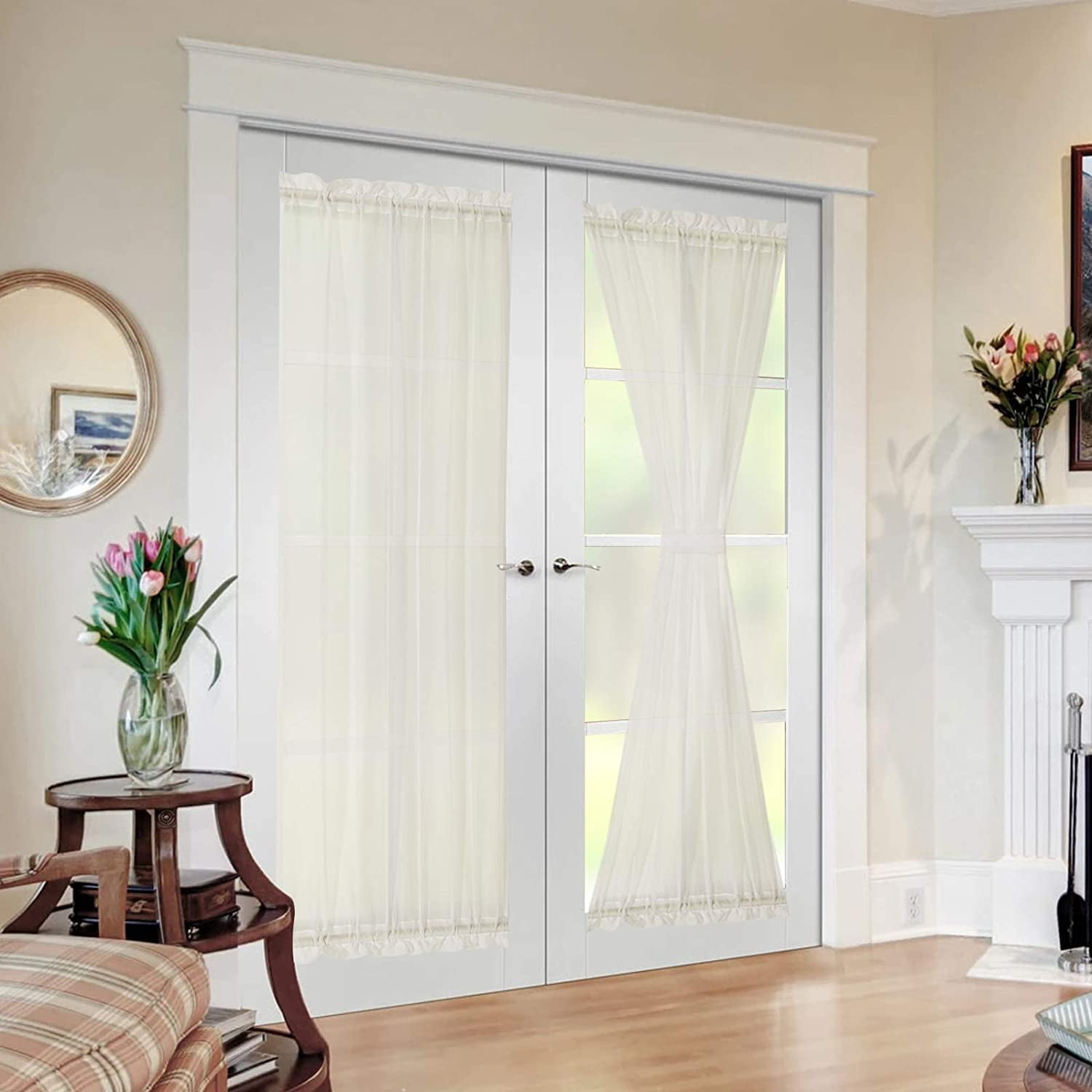PONY DANCE White Sheer Sidelight Curtains For Front Door - 2 Panels, 30x66 Inches, Voile Fabric With Tiebacks - View #3