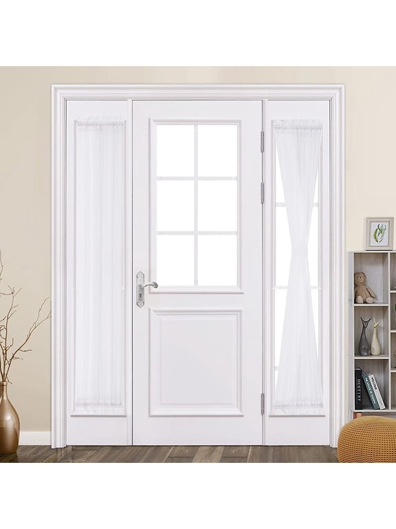 2 Panels Sidelight Curtains for French Door Sheer Light Filtering Window Treatment for Narrow Door 25 x 72 Inches with Tieback - 2 Panels, White