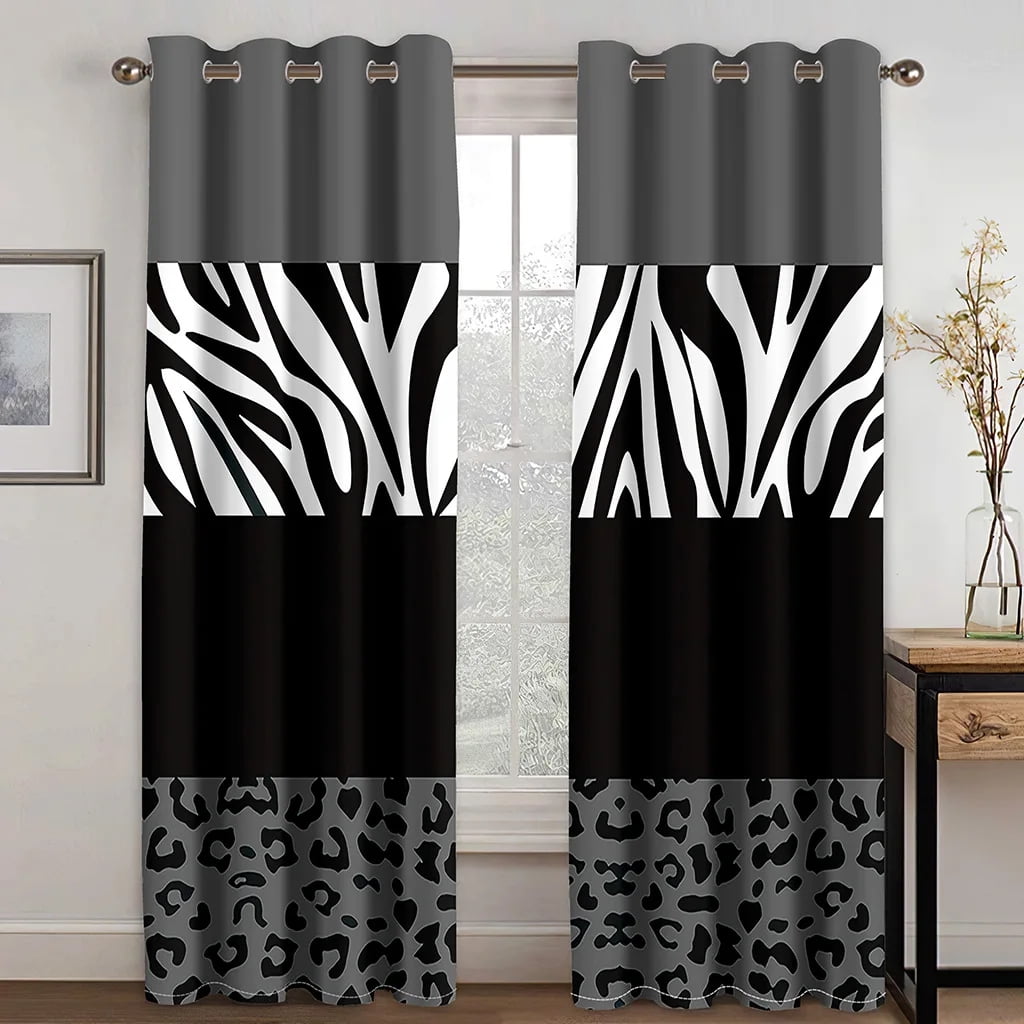 2 Panels Silver Geometry Square Black & White Curtains Red Blue Living Room Bedroom Kitchen Balcony Windows Decorative Curtains