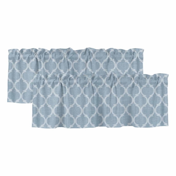 2 Panels Sky Blue Morocco Valance for Windows, Farmhouse Geometric Quatrefoil Grid Light Filtering Kitchen Curtains, Rod Pocket Window Treatment Curtain Valances for Living Room Bedroom, 60"x18"