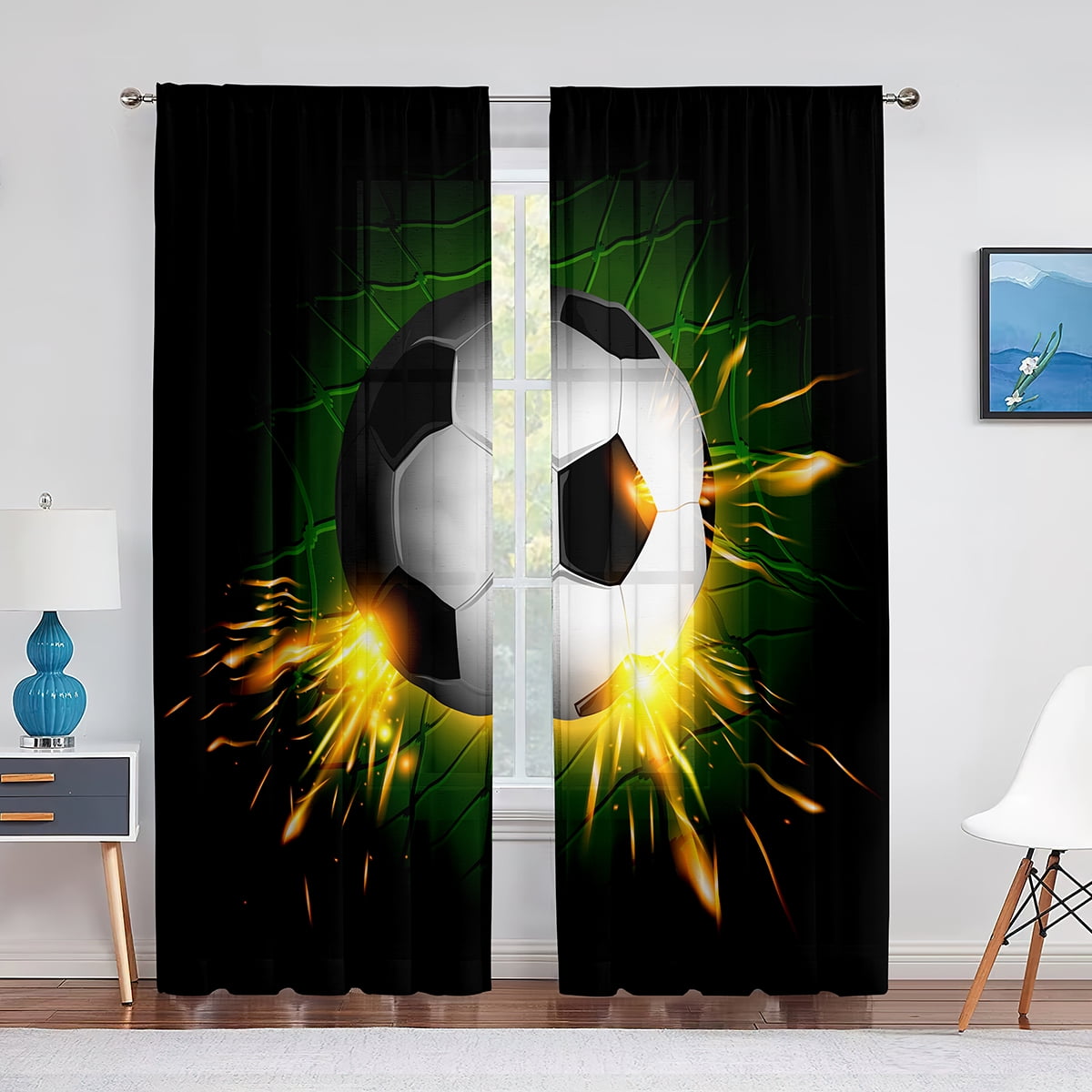 2 Panels Soccer Spherical Football Ball Colorful Art Curtain for Living ...