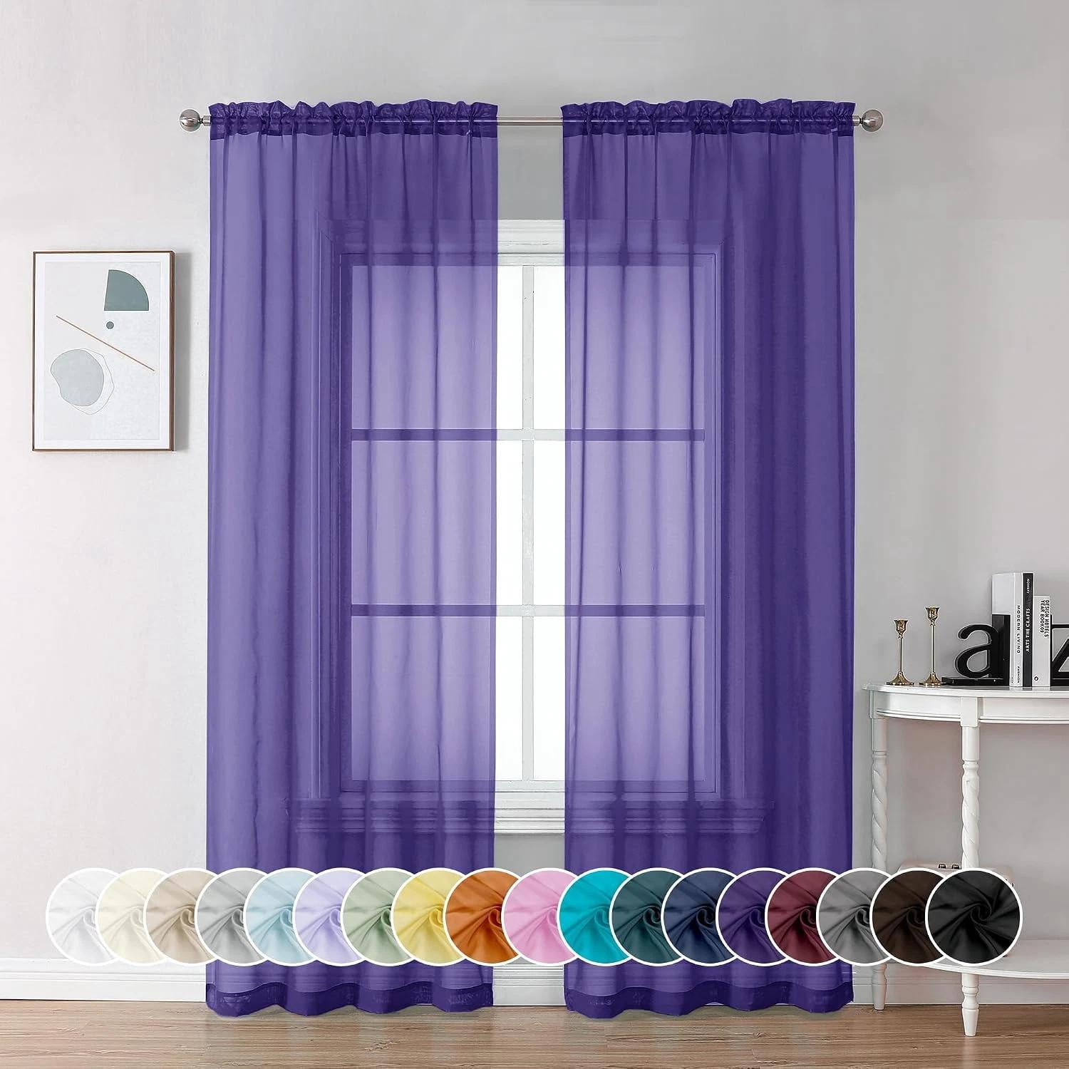 2 Panels Soft Airy Light Filtering Purple Sheer Curtains, Rod Pocket 72 ...