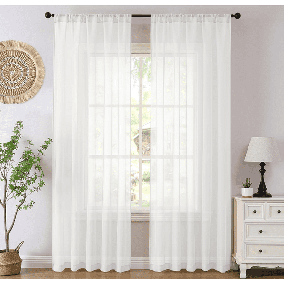 2 Panels Solid Color White Sheer Window Curtains Elegant Window Voile Panels/Drapes/Treatment for Bedroom Living Room (54 X 84 Inches White)