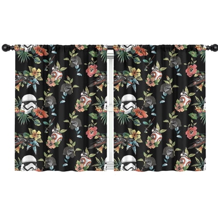 2 Panels Space Sci-Fi Print Pattern Nursery Curtains Boys Girls Kids Black and White Floral Modern Window Drapes for Living Bedroom Playroom Room Decor Rod Pocket 42x54Inch