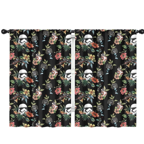 2 Panels Space Sci-Fi Print Pattern Nursery Curtains Boys Girls Kids Black and White Floral Modern Window Drapes for Living Bedroom Playroom Room Decor Rod Pocket 42x63Inch