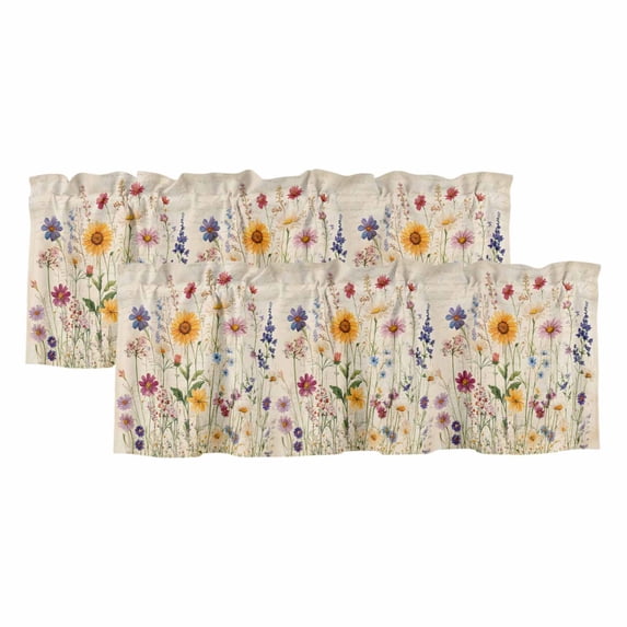 2 Panels Spring Floral Valance for Windows, Vintage Pastoral Rustic Botanical Flowers Light Filtering Kitchen Curtains, Rod Pocket Window Treatment Curtain Valances for Living Room Bedroom, 42"x12"