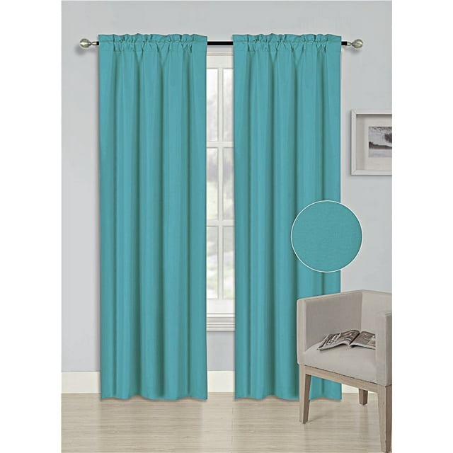 2 Panels Teal Solid Blackout Thermal Rod Pocket Foam Lined Window