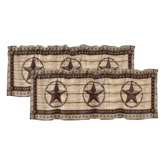 2 Panels Texas Star Brown Valance for Windows, Country Star Rustic Vintage Wooden Light Filtering Kitchen Curtains, Rod Pocket Window Treatment Curtain Valances for Living Room Bedroom, 42"x12"