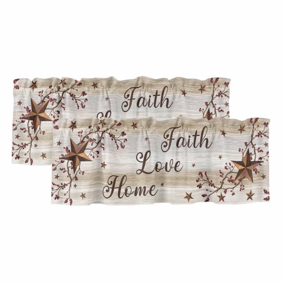 2 Panels Texas Star Brown Valance for Windows, Farmhouse Retro Branches Wooden Grain Light Filtering Kitchen Curtains, Rod Pocket Window Treatment Curtain Valances for Living Room Bedroom, 42"x18"