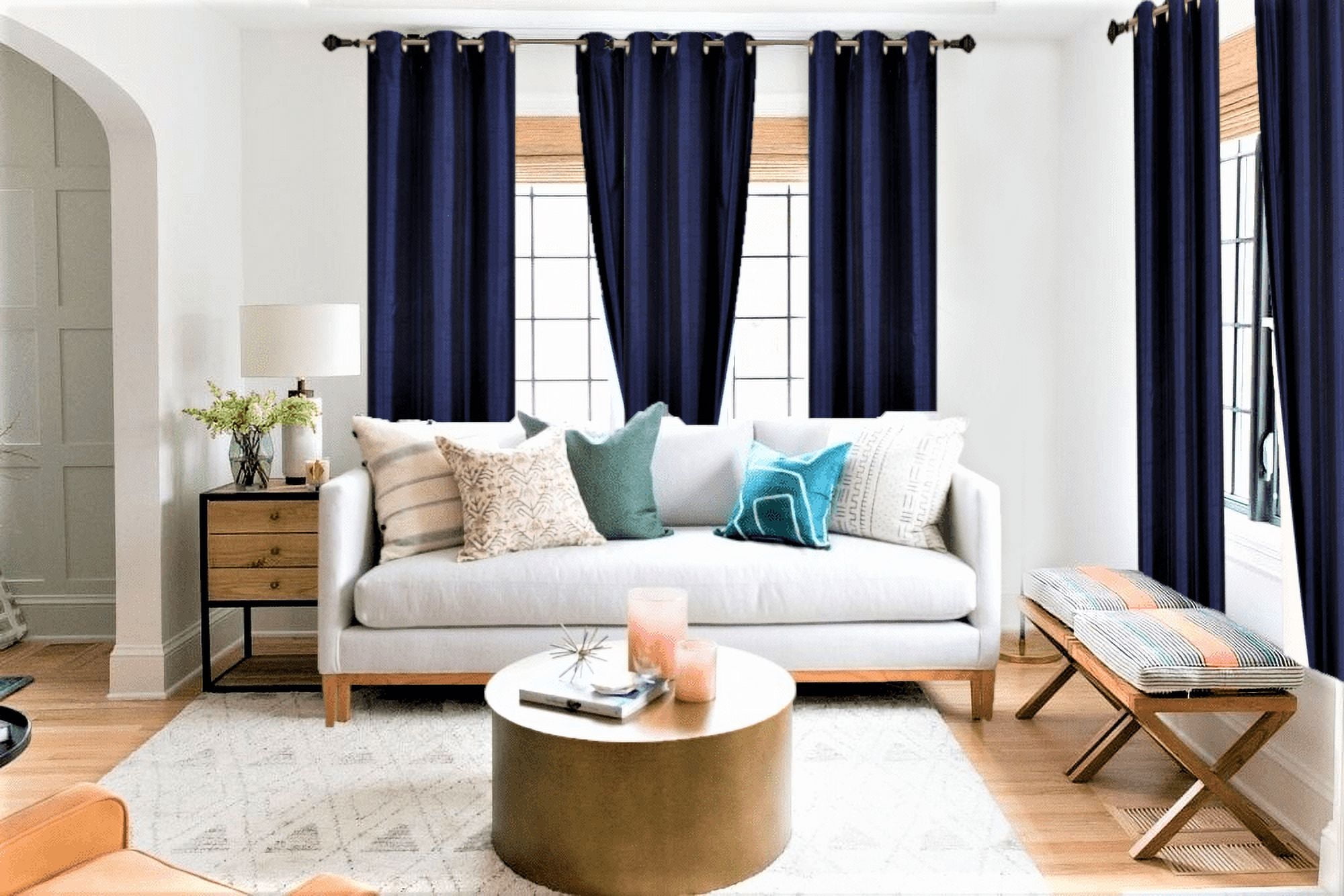 2 Piece panel room darkening thermal foam lined blackout heavy thick wIndow  curtain top grommets navy blue 84\, image size:2000x1334