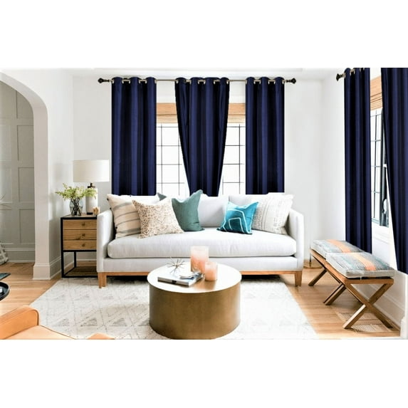 2 Piece panel room darkening thermal foam lined blackout heavy thick wIndow curtain top grommets navy blue 84" inch length for bedroom