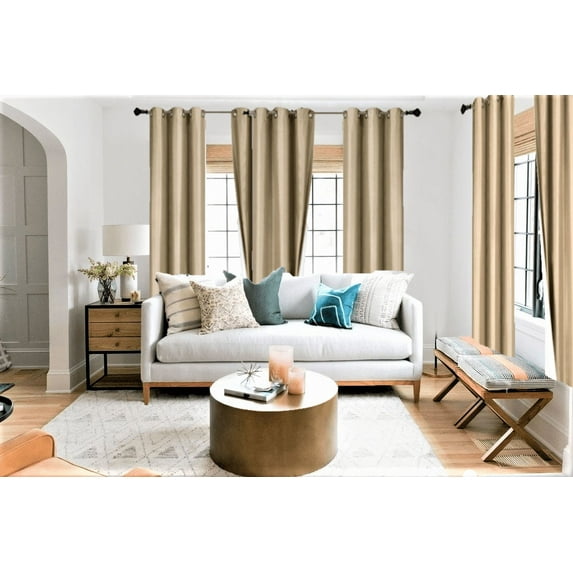 New Luxury Set of 2pc Adam Taupe Panels 100% Blackout 3 Layered Darkening Room Energy Efficient Thermal Window Grommets Drape Lined Size 35" Wide X 84" Length Each Panel