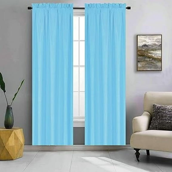 2 Panels Turquoise Solid Blackout Thermal Rod Pocket Foam Lined Window Curtain Drape R64 63 Length