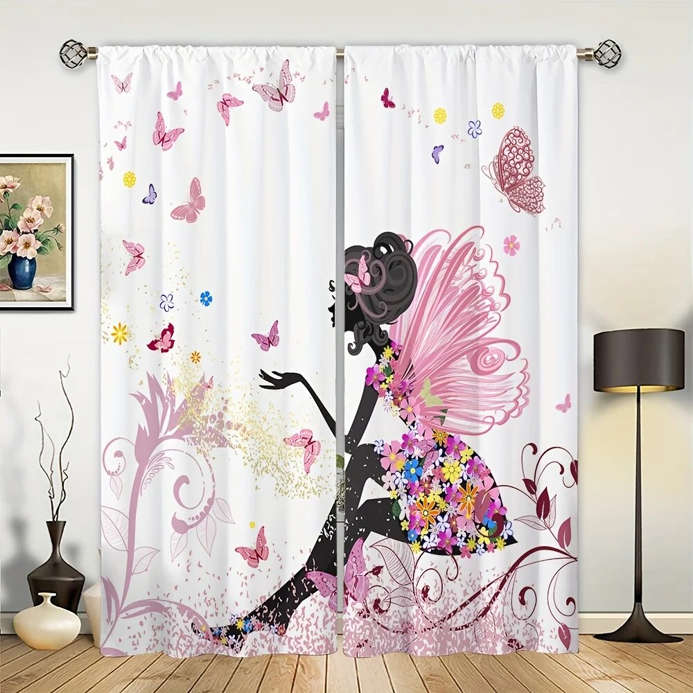 2 Panels Unicorn Curtains Dancing Princess Swan Curtains for Kids Girl ...