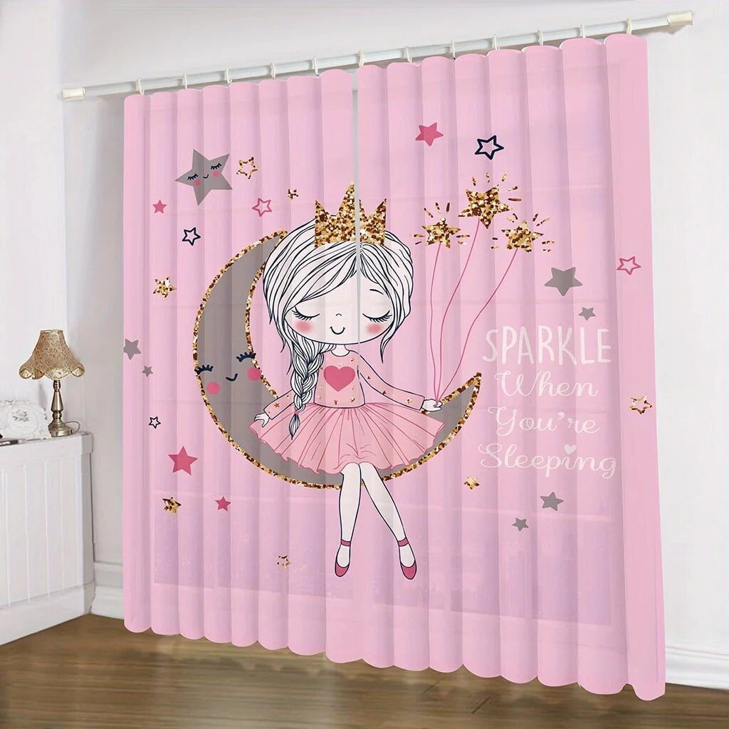 2 Panels Unicorn Curtains Dancing Princess Swan Curtains for Kids Girl