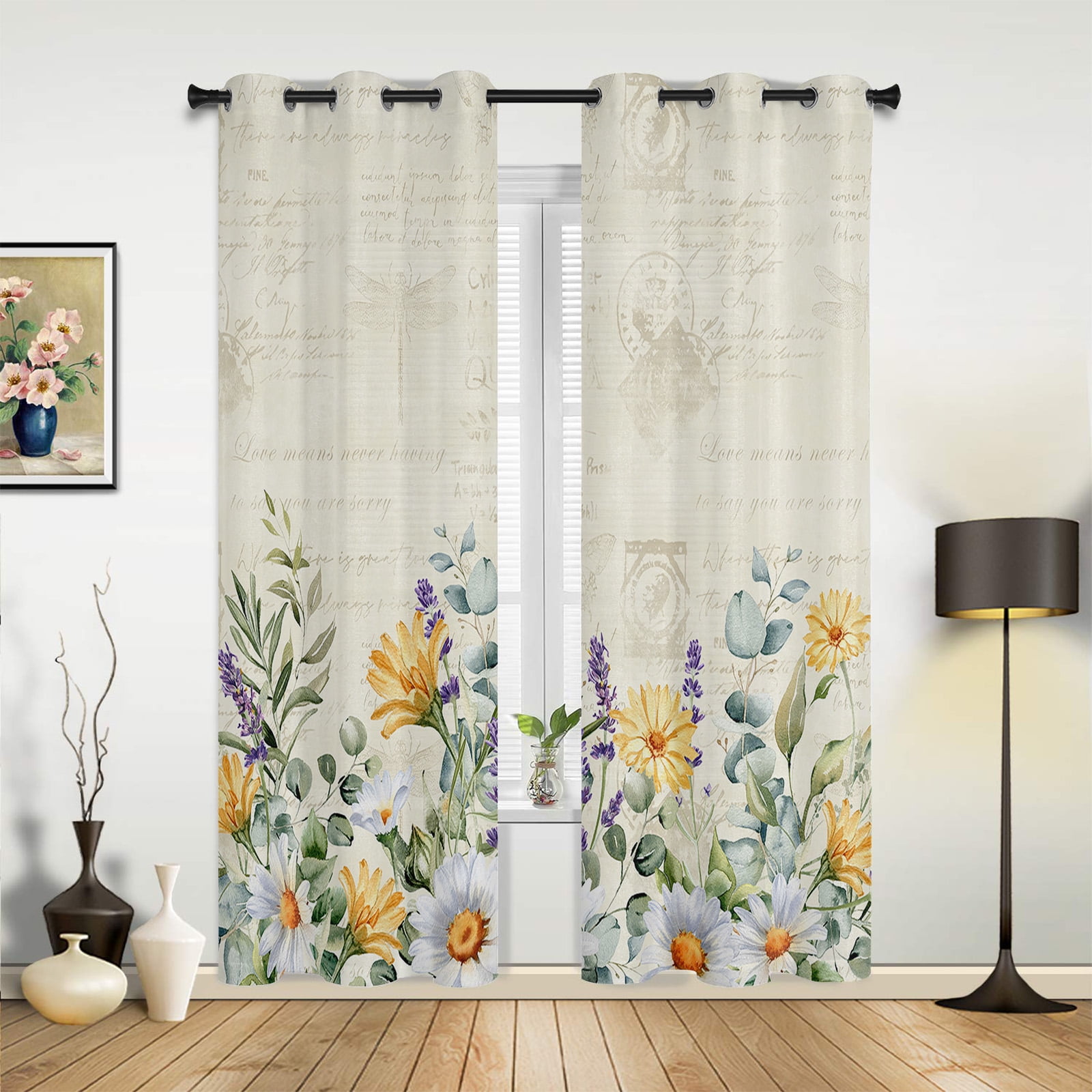 2 Panels Watercolor Eucalyptus Leaves Rustic Retro Curtains for Bedroom Living Room Drapes ...