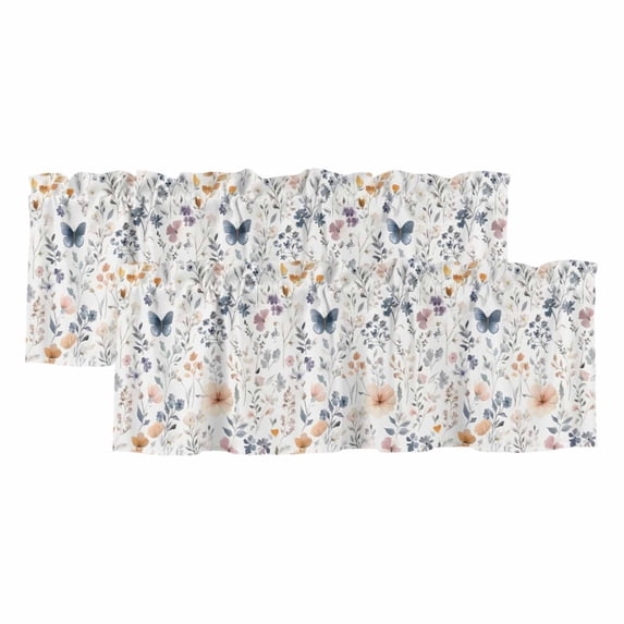 2 Panels Watercolor Wildflowers Valance for Windows, Spring Pastoral Botanical Flowers Light Filtering Kitchen Curtains, Rod Pocket Window Treatment Curtain Valances for Living Room Bedroom, 42"x12"