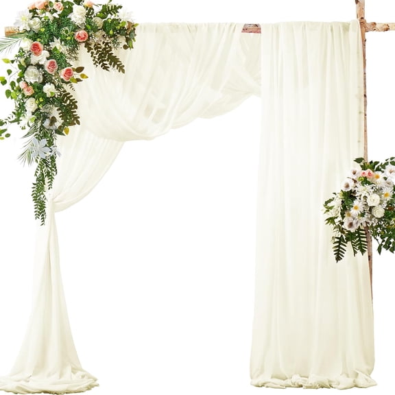 2 Panels Wedding Arch Draping Fabric Ivory Sheer Drapes | 30" x 20Ft Chiffon Outdoor Extra Long Decorative Drapery for Party Ceremony Ceiling Curtain Backdrop