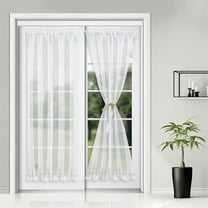 2 Panels White French Door Curtains Semi Sheer Drapes Sunlight Filtering Protect Privacy Sidelight Curtains for Siding Glass Door Including Tiebacks