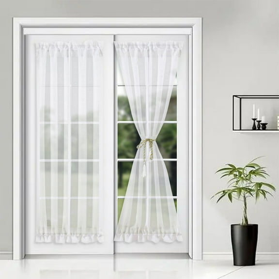 2 Panels White French Door Curtains Semi Sheer Drapes Sunlight Filtering Protect Privacy Sidelight Curtains for Siding Glass Door Including Tiebacks