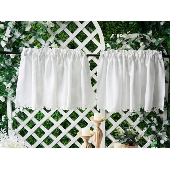 2 Panels White Lace Half Curtains Sheer Drapes for Kitchen Windows Short Curtains Tiers Valance for Bedroom Living Room
