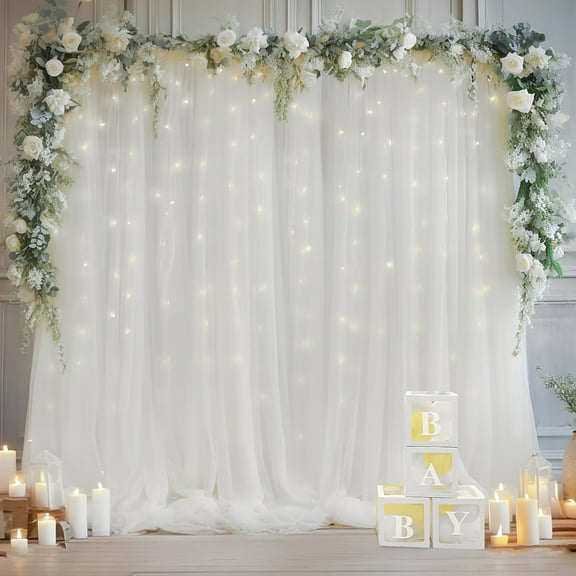 2 Panels White Sheer Backdrop Curtains for Rod, 5.29.8ft Tulle Drapes for Party Decoration, Wedding Backdrop Panels, Photography Background, for Wedding Baby Shower Photo Shoot Decorations