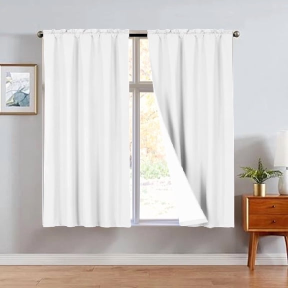 Gorgeous Home Linen 2 Panels White Solid Color Rod Pocket Foam Lined Window Curtain Drape 37" Width x 63" Length Each Pc