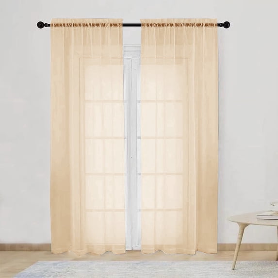 2 Panels Window Sheer Curtains ,Basic Rod Pocket Sheer Curtains for Bedroom Children Living Room Yard Kitchen ,52"×96" ,Apricotck