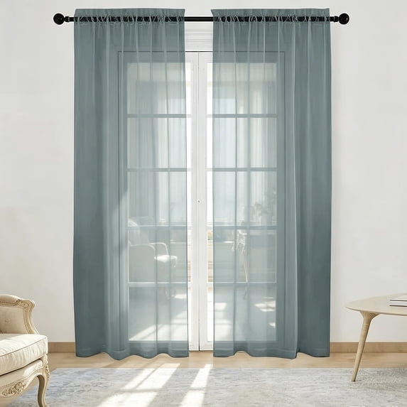 2 Panels Window Sheer Curtains ,Basic Rod Pocket Sheer Curtains for Bedroom Children Living Room Yard Kitchen,52"×96" ,Dark Gray
