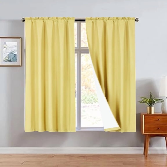 Gorgeous Home Linen 2 Panels Yellow Solid Color Rod Pocket Foam Lined Window Curtain Drape 37" Width x 63" Length Each Pc