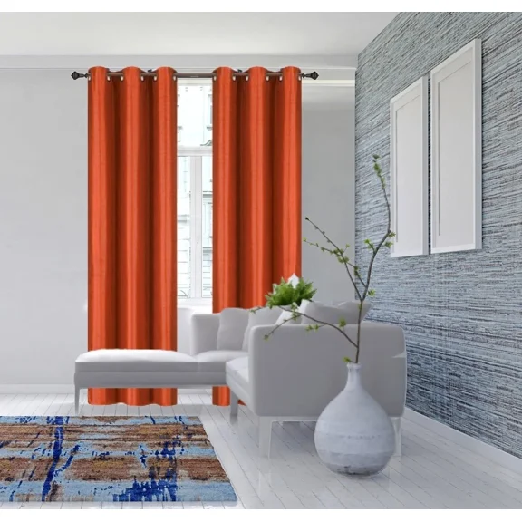 Gorgeous Home Linen Noa Extra Long Faux Silk Blackout Curtain Set, 70" x 108", 2-Pack Brick Orange
