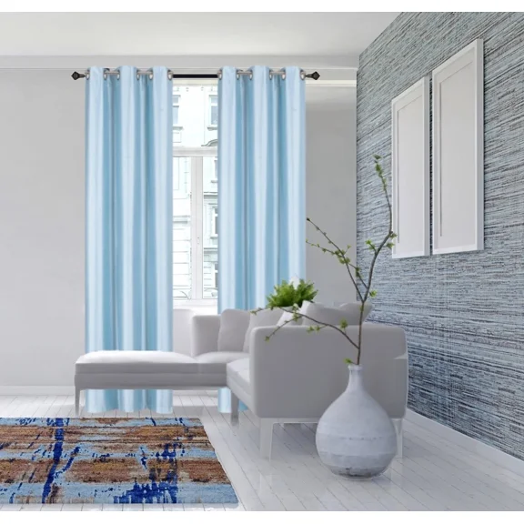 Gorgeous Home Linen Noa Extra Long Faux Silk Blackout Curtain Set, 70" x 108", 2-Pack Light Blue