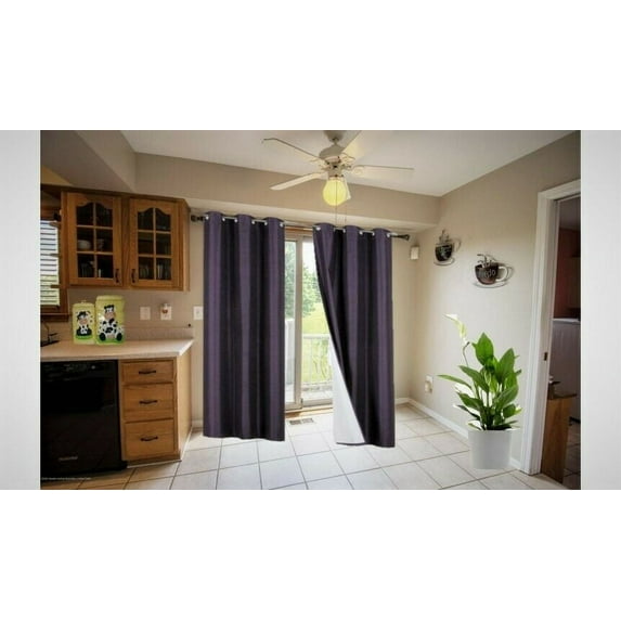 2 Panels solid thermal foam lined blackout heavy thick window curtain drapes with grommets Plum purple 63" length NOA 3 layered