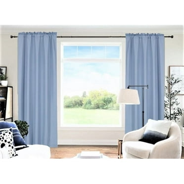 2 Panels teal solid blackout thermal rod pocket foam lined window curtain drape R64 84" length